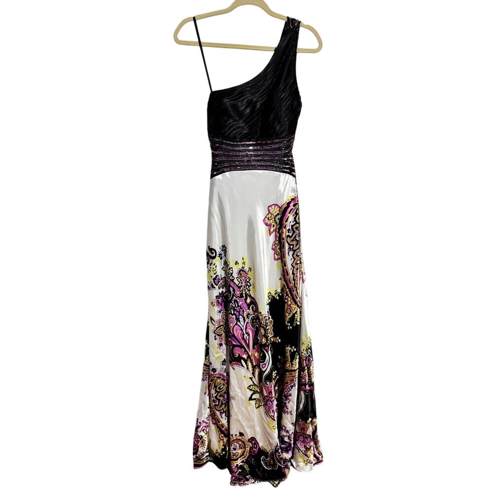 Cache Y2K Formal Prom Gown Maxi Dress Women 8 White Purple Sequin Bling‎ Train